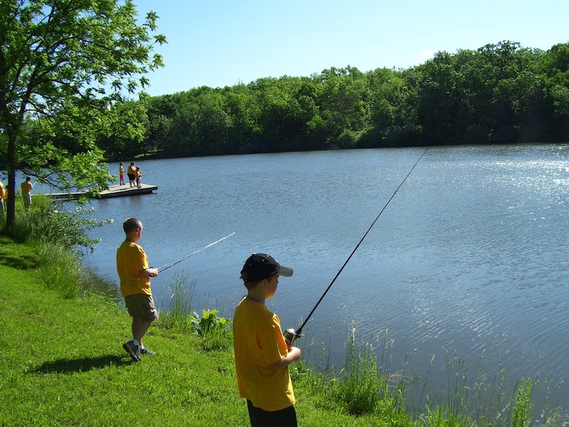 Family fishing at a lake